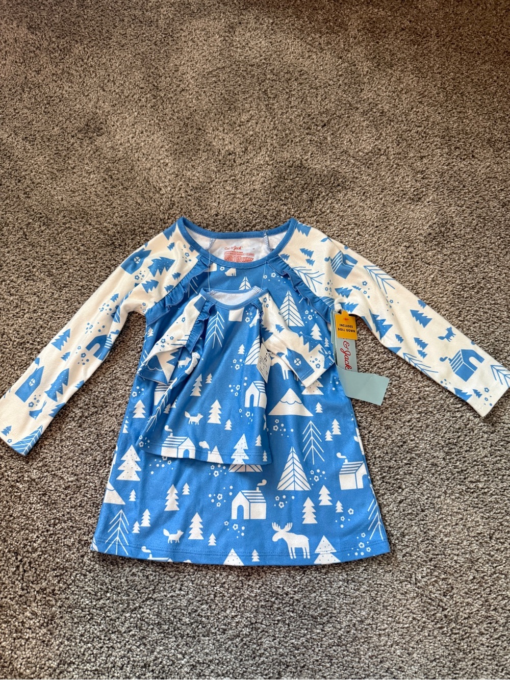 Blue and White Woodland toddler dress